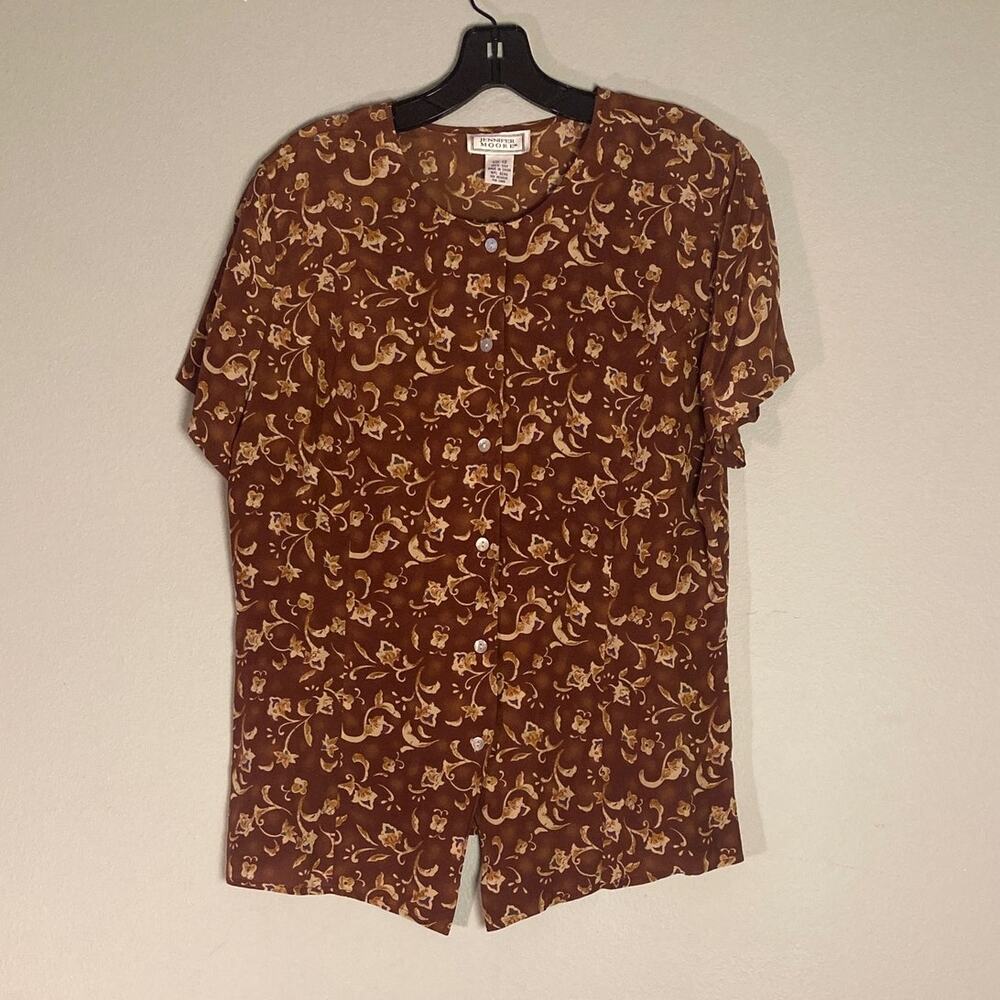 Vintage Silk Skirt Set Floral Blouse & Midi Jennifer Moore 90s ~ Sz 12/14 fits 8 - Picture 4 of 11